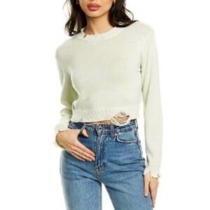 525 America Sweater Women’s XS Distressed Cropped White Knit Long Sleeve NWT